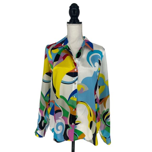 L’AGENCE Tyler Silk Charmeuse Blouse Multi Kaleidoscope Size Small - Picture 5 of 13